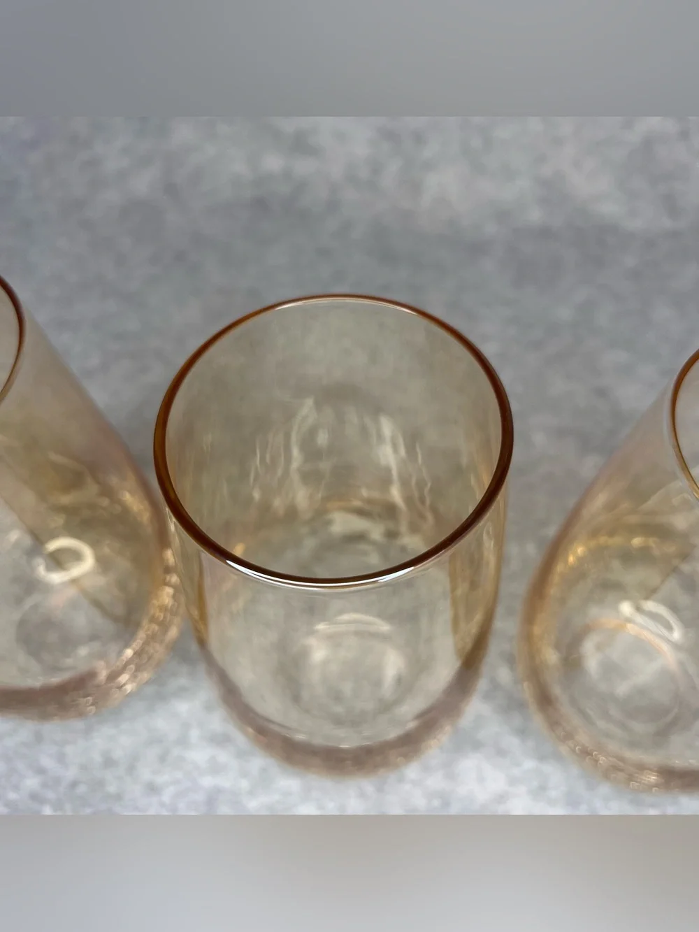 Pier 1 Amber Crackle Golden Luster Hand Blown Highball Glass Set of 3 Retired